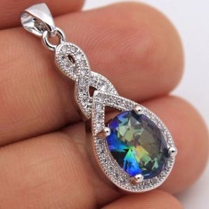 18k White Gold Filled Mystic Topaz Drop Pendant